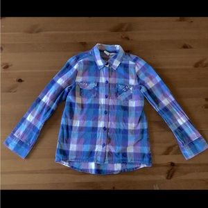 1989 Places Girls Plaid Twill Tie Front Button Down Shirt